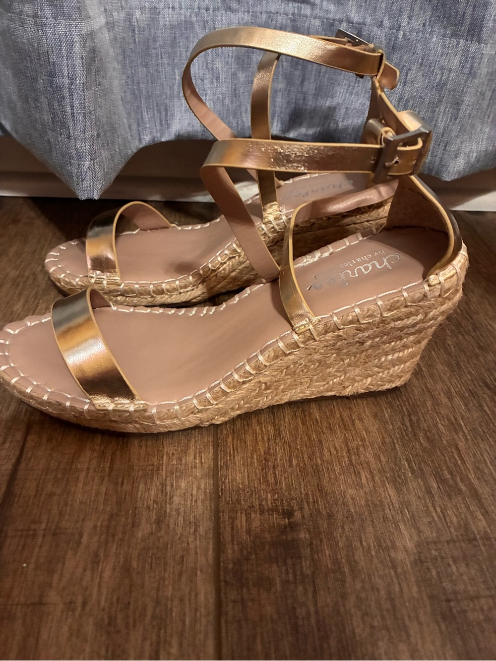 Charles David Metallic Gold Espadrille Wedge Sandals